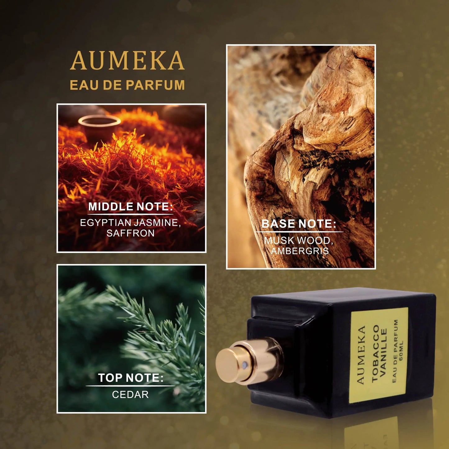 AUMEKA Perfume For Men Original Luxury Arabes Tobacco Vanille Oriental Spicy Eau De Parfum Man Gift Makeup 60ml AU0451