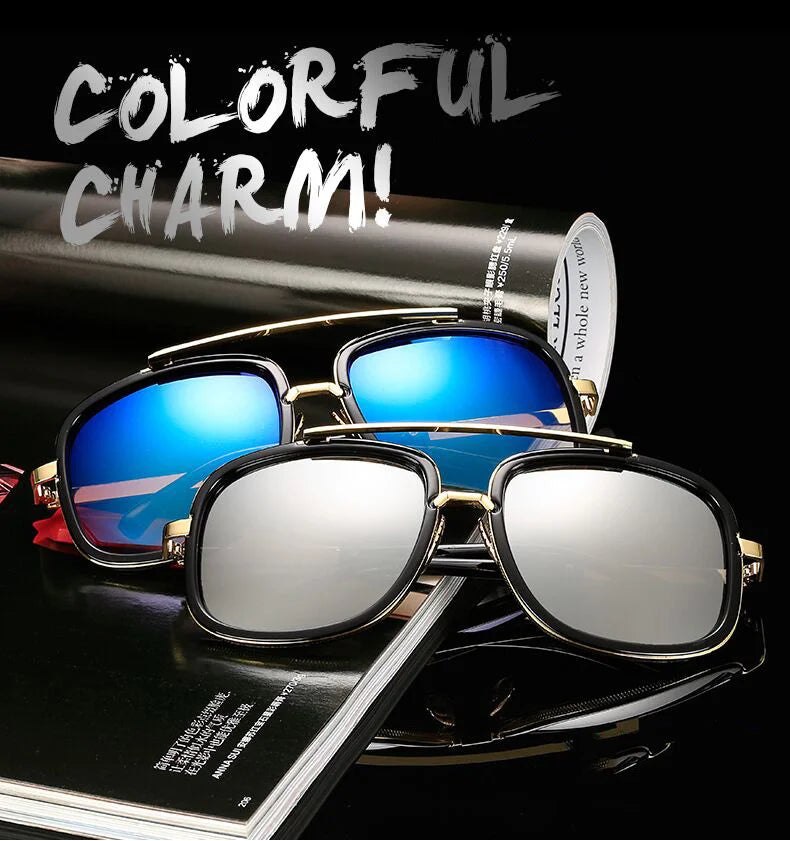 Classic Brand Designer Flat Top Mirror Sun Glasses Square Gold Male Female Superstar Oversized Men Sunglasses Women