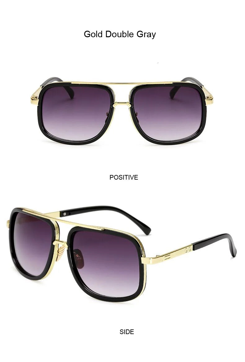 Classic Brand Designer Flat Top Mirror Sun Glasses Square Gold Male Female Superstar Oversized Men Sunglasses Women
