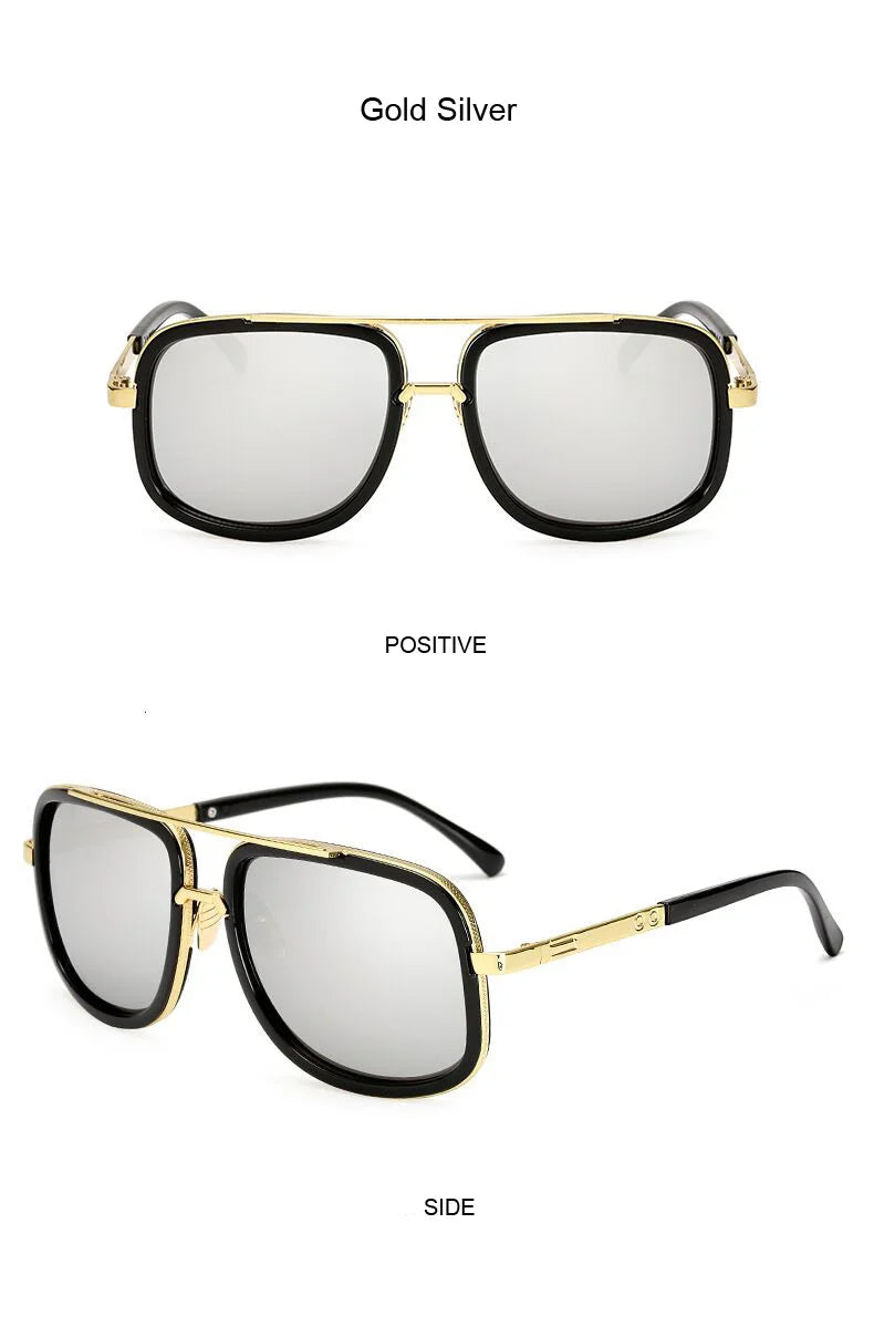Classic Brand Designer Flat Top Mirror Sun Glasses Square Gold Male Female Superstar Oversized Men Sunglasses Women
