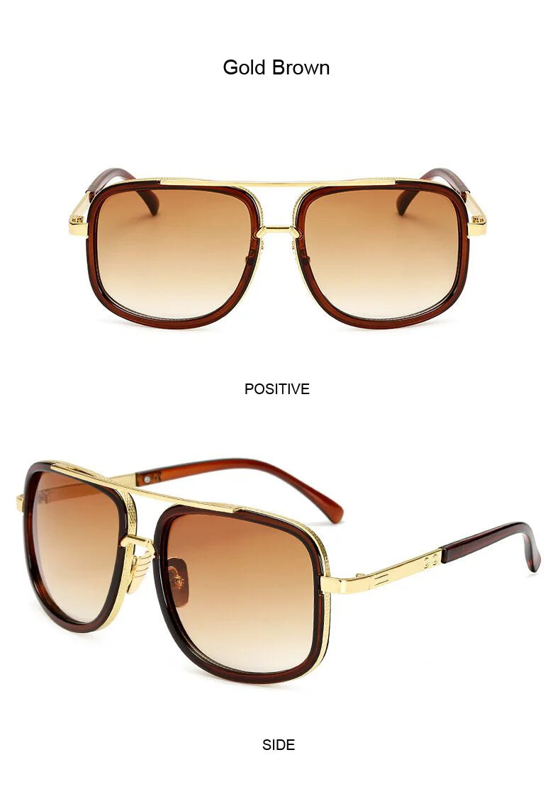Classic Brand Designer Flat Top Mirror Sun Glasses Square Gold Male Female Superstar Oversized Men Sunglasses Women