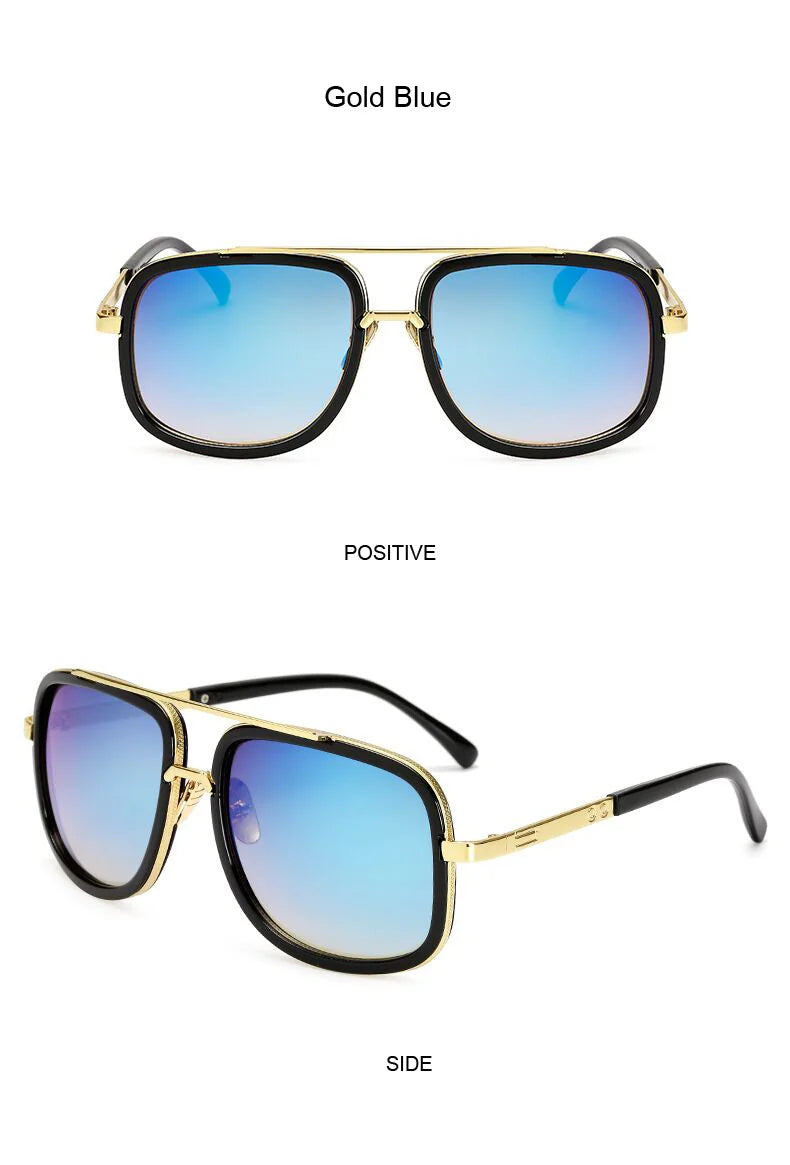 Classic Brand Designer Flat Top Mirror Sun Glasses Square Gold Male Female Superstar Oversized Men Sunglasses Women