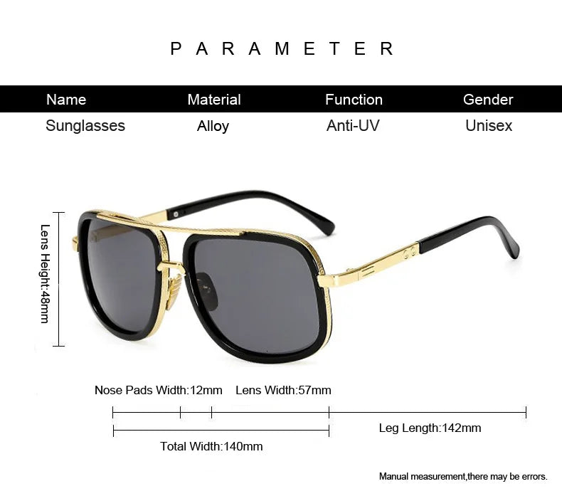 Classic Brand Designer Flat Top Mirror Sun Glasses Square Gold Male Female Superstar Oversized Men Sunglasses Women