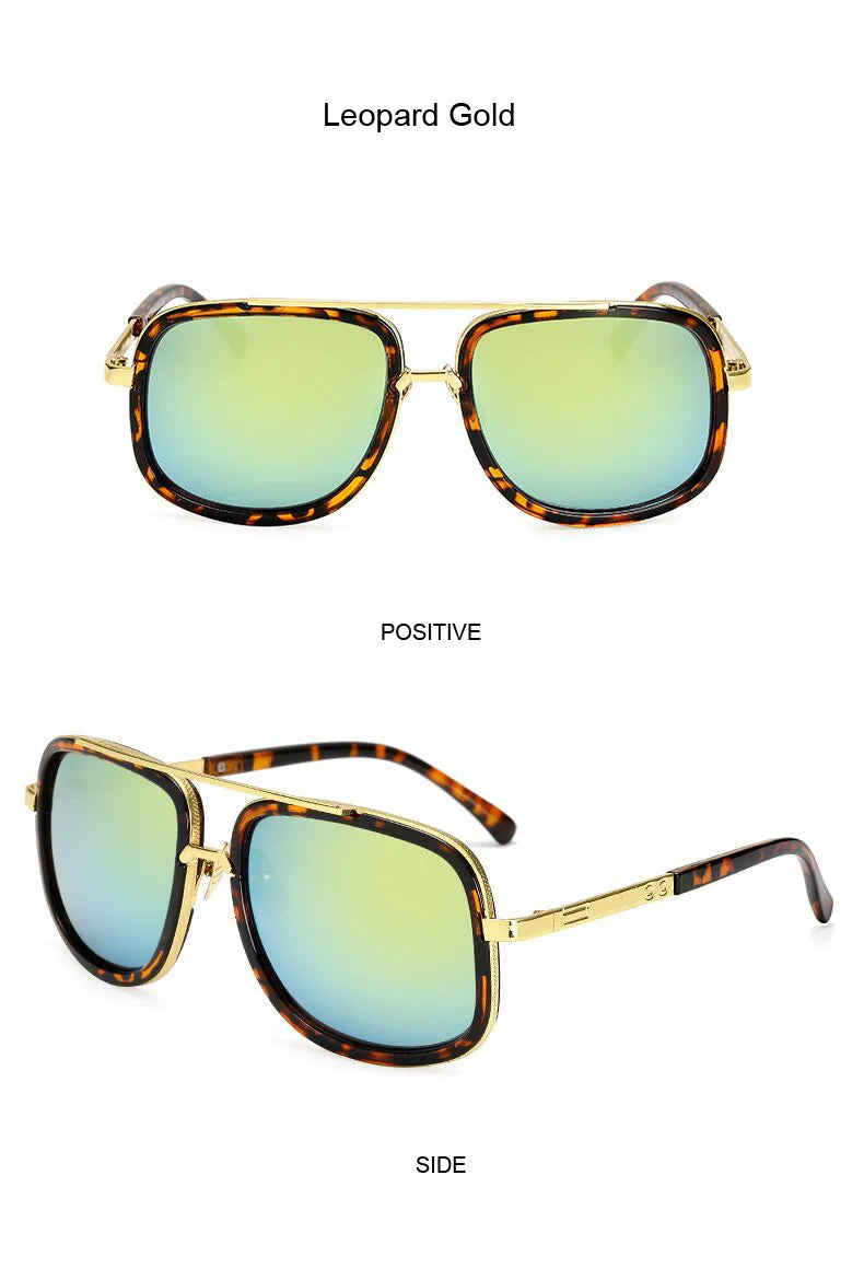 Classic Brand Designer Flat Top Mirror Sun Glasses Square Gold Male Female Superstar Oversized Men Sunglasses Women