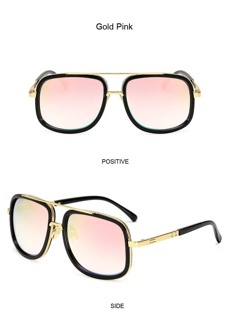 Classic Brand Designer Flat Top Mirror Sun Glasses Square Gold Male Female Superstar Oversized Men Sunglasses Women