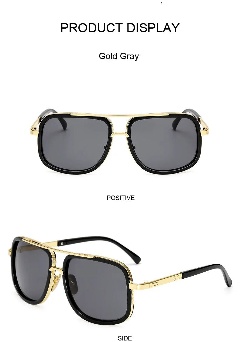 Classic Brand Designer Flat Top Mirror Sun Glasses Square Gold Male Female Superstar Oversized Men Sunglasses Women