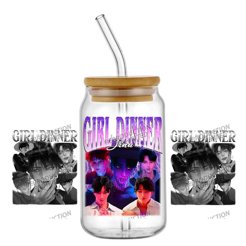 30 Style of Kpop Boy Band Design 3D UV DTF 16oz Cup Wraps Demon Inspired Hunter Girl Anime Fan 3D Transfers Stickers