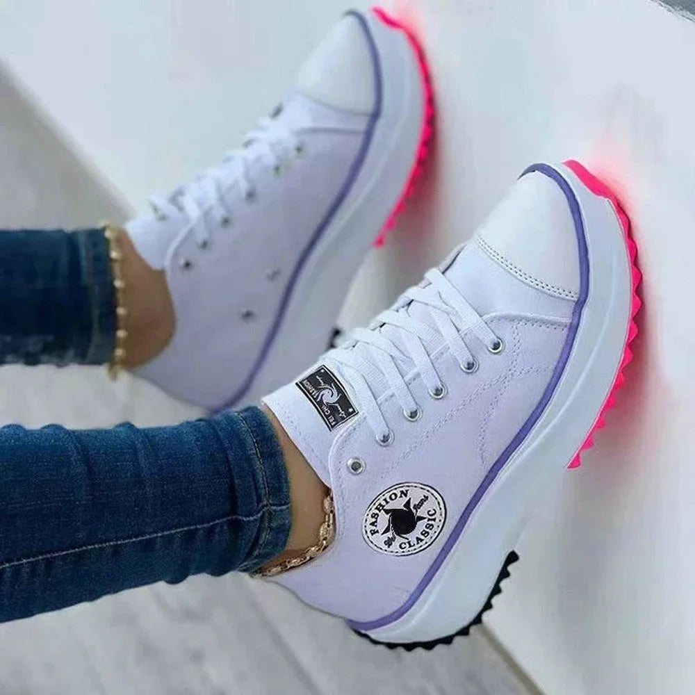 Women’s Pattern Canvas Sneakers  Casual Flat Lace-Up Shoes Zapatillas Mujer Chaussure Femme