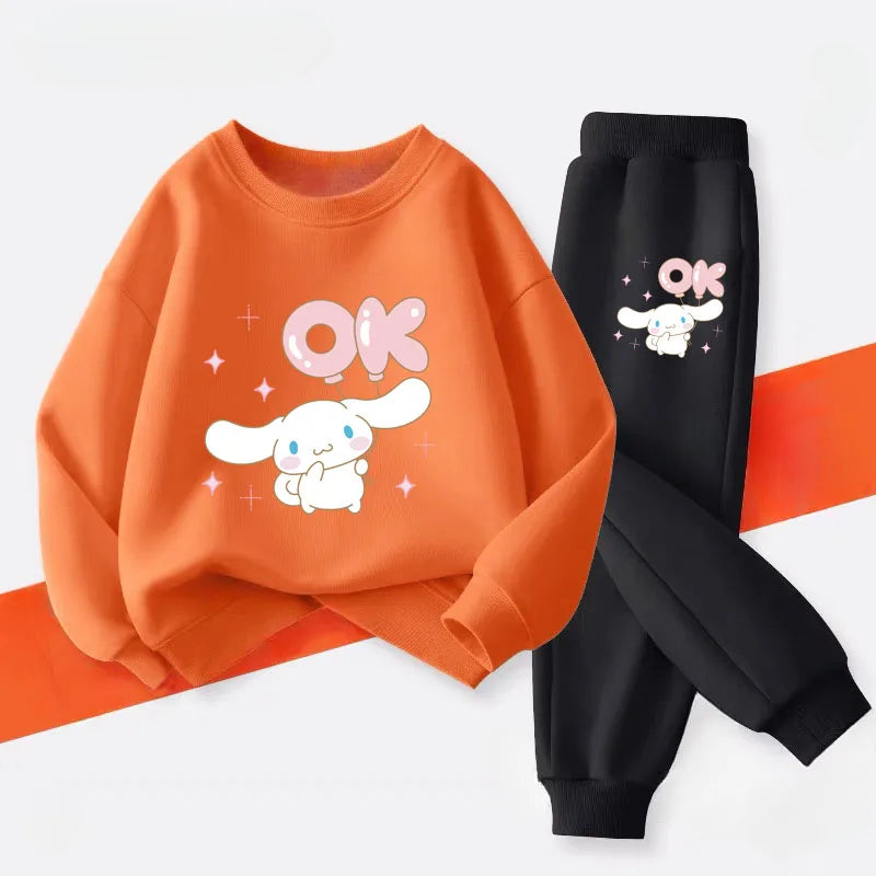 Spring New Style Boys Casual Hoodies Long Pant Two Piece Sets Cinnamoroll Printed Kids Sweatsuits Girls Pullover Set 2025