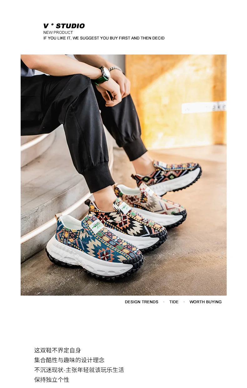 Man Plus Size  for Men 2025 Wedges Platform Sneakers Fashion Weave Hollow Ladies Loafers Slip-on Casual Shoes