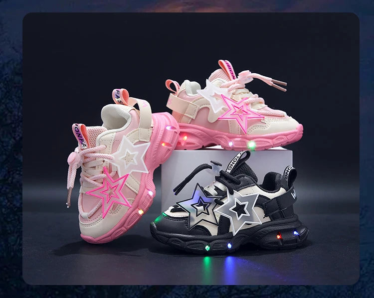 Spring Sneakers Girl New Versatile Kid Shoes Comfort Breathable LED Light Casual Shoes Run Sports Trend Boys Shoe Tenis De Mujer