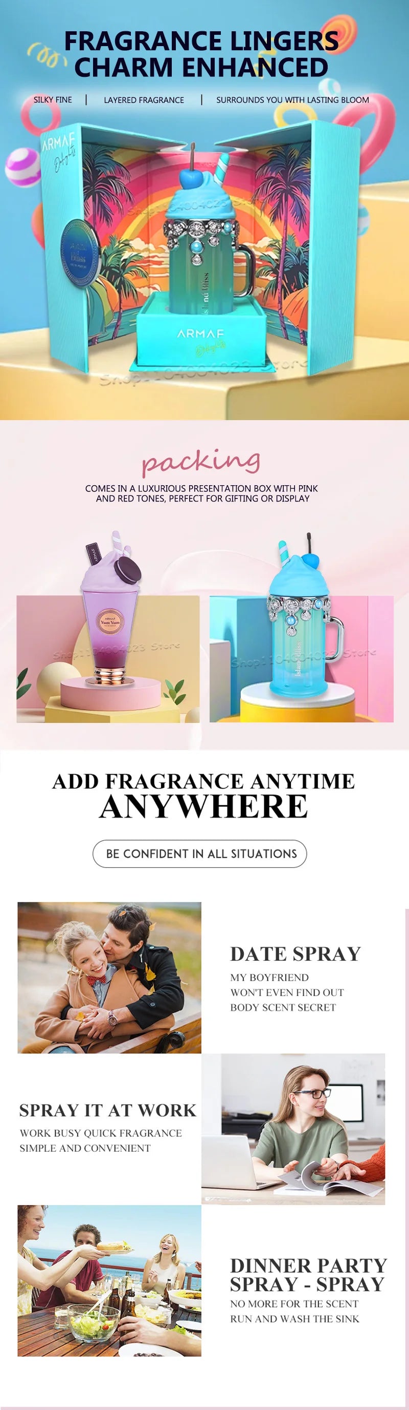 100ML Original Arabian Perfume Armaf Delights Yum Yum Eau de Parfum For Women Armaf Island Bliss For Men Luxury Brand Perfume