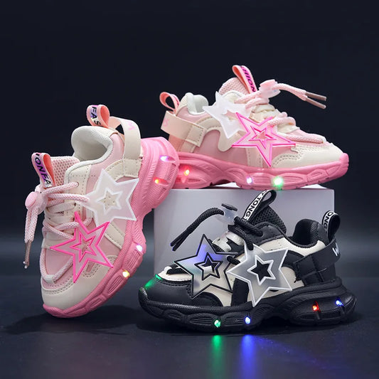 Spring Sneakers Girl New Versatile Kid Shoes Comfort Breathable LED Light Casual Shoes Run Sports Trend Boys Shoe Tenis De Mujer