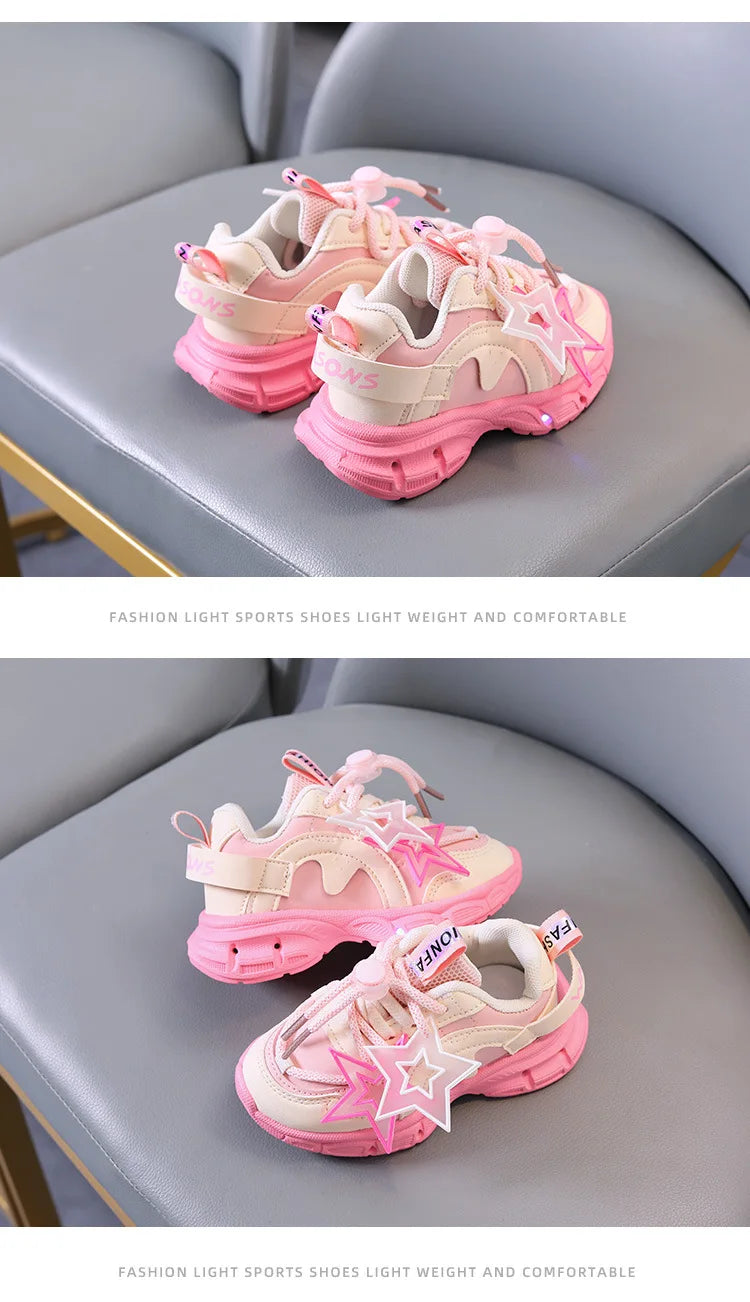 Spring Sneakers Girl New Versatile Kid Shoes Comfort Breathable LED Light Casual Shoes Run Sports Trend Boys Shoe Tenis De Mujer