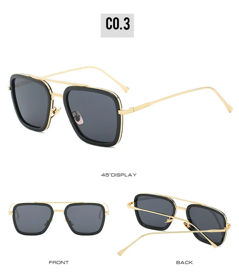 Sun Glasses Fashion Square frame Tony Stark Style Women Sunglasses Men Square Brand Design Sun Glasses Oculos Retro Male Iron