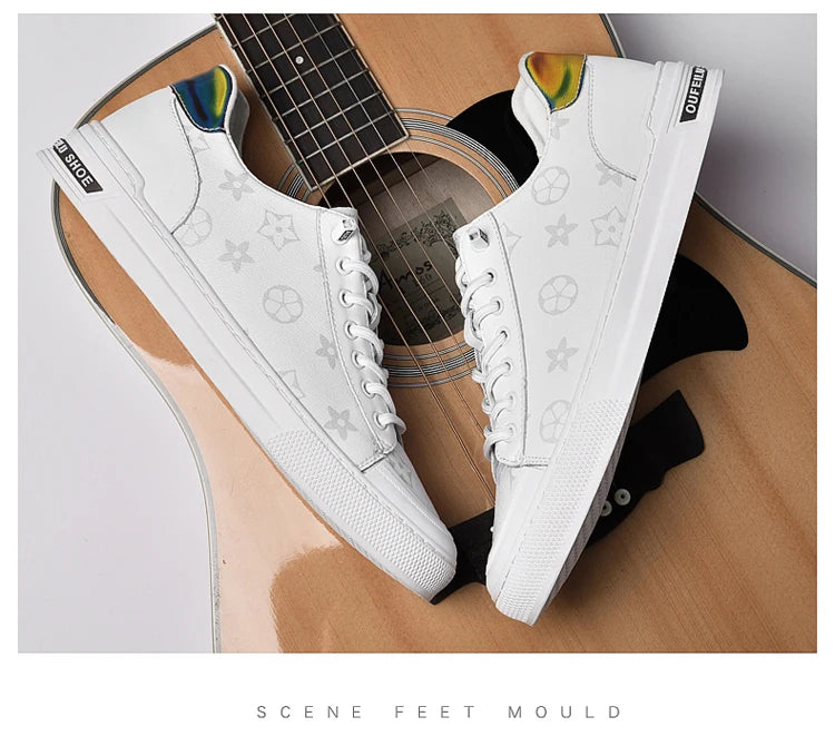 2025 Autumn Men's White Sneakers - Breathable Korean Street Style, Versatile Casual Shoes with Hong Kong Vibes