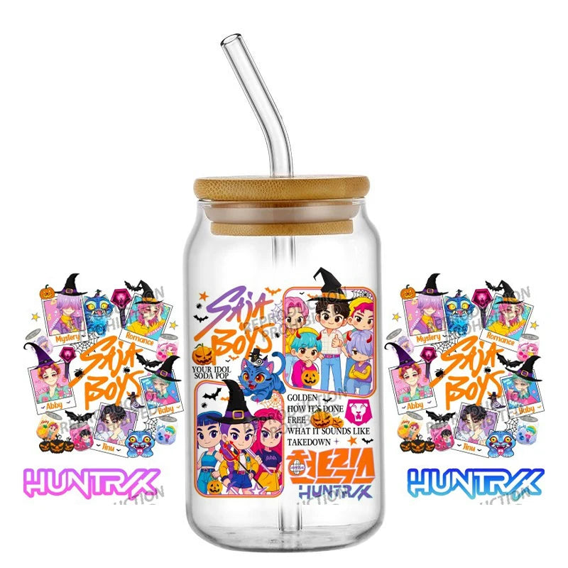 30 Style of Kpop Boy Band Design 3D UV DTF 16oz Cup Wraps Demon Inspired Hunter Girl Anime Fan 3D Transfers Stickers