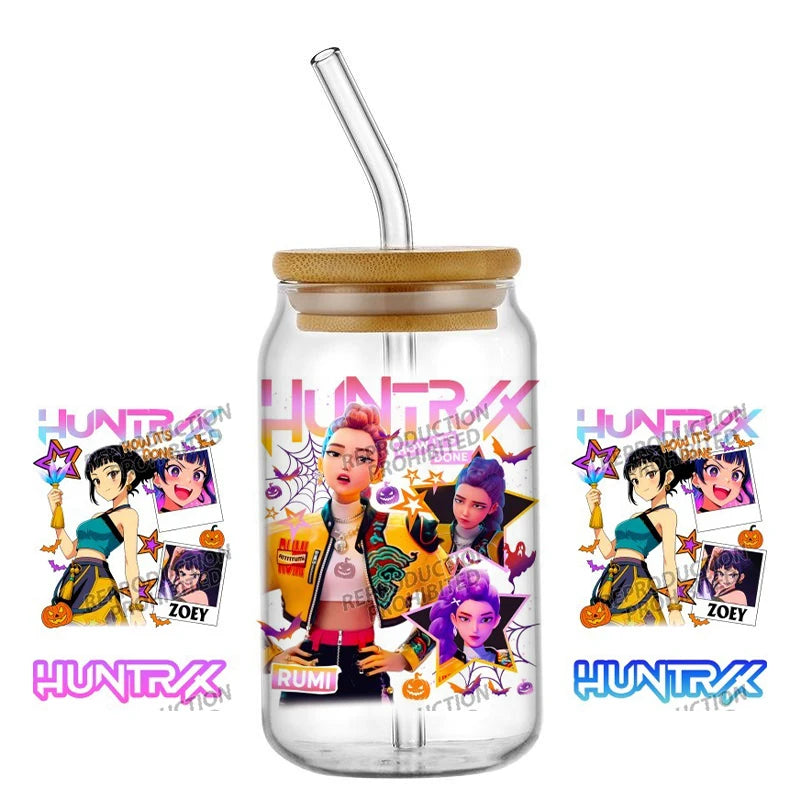 30 Style of Kpop Boy Band Design 3D UV DTF 16oz Cup Wraps Demon Inspired Hunter Girl Anime Fan 3D Transfers Stickers