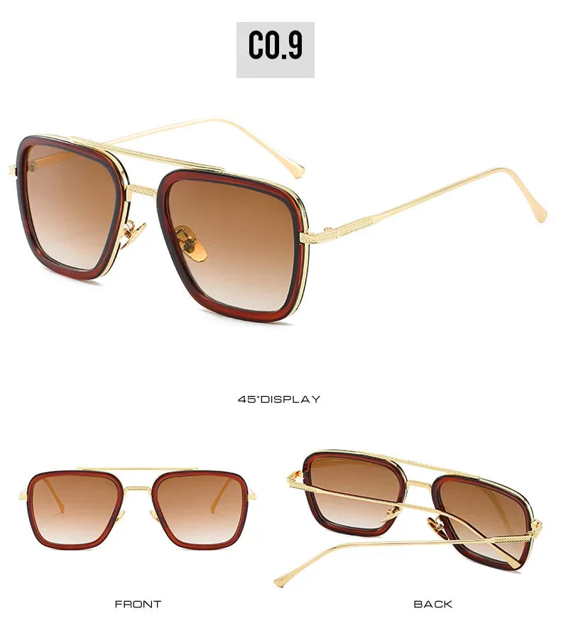 Sun Glasses Fashion Square frame Tony Stark Style Women Sunglasses Men Square Brand Design Sun Glasses Oculos Retro Male Iron