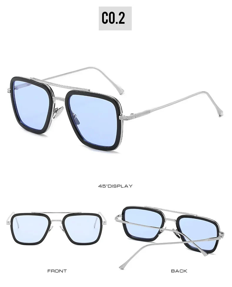 Sun Glasses Fashion Square frame Tony Stark Style Women Sunglasses Men Square Brand Design Sun Glasses Oculos Retro Male Iron