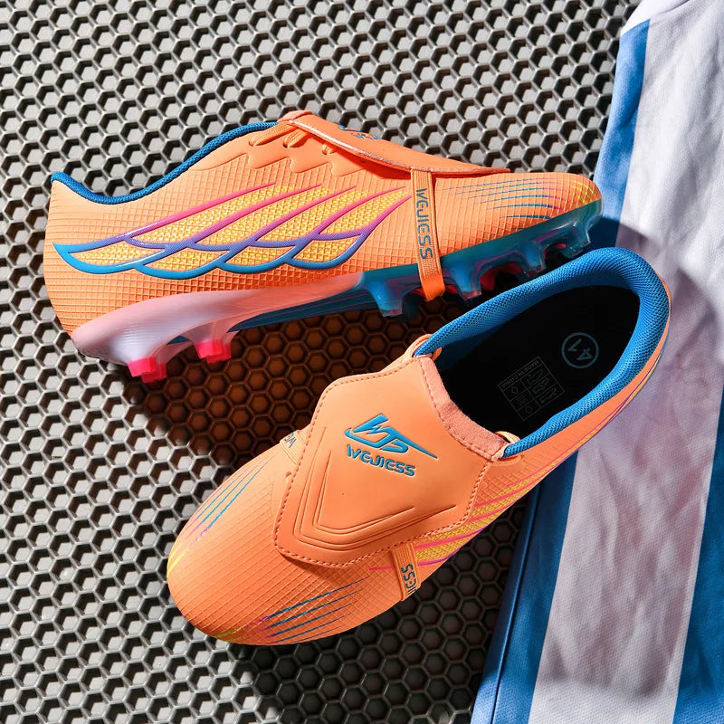 Youth Football Shoes with Long Spikes, Tongue-Less Laces, Ultra-High-End Natural Grass Special Football Shoes