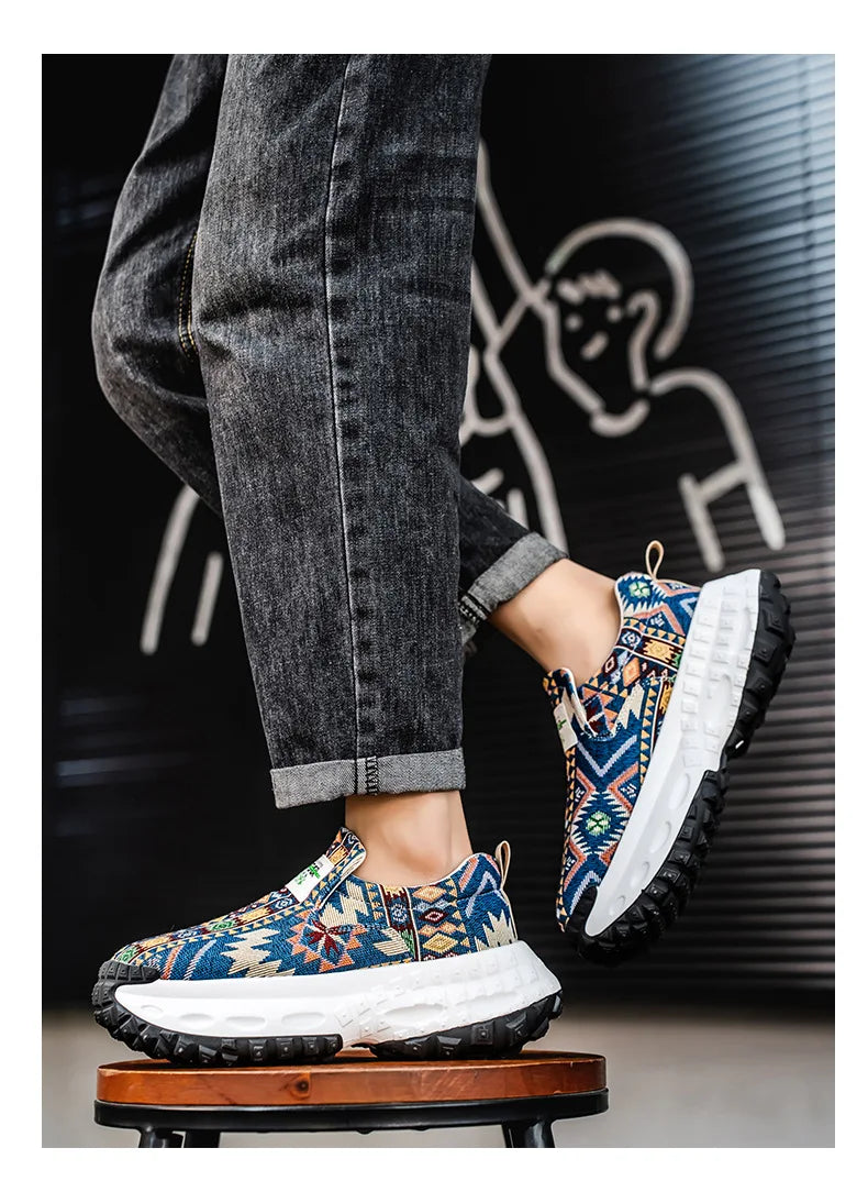 Man Plus Size  for Men 2025 Wedges Platform Sneakers Fashion Weave Hollow Ladies Loafers Slip-on Casual Shoes