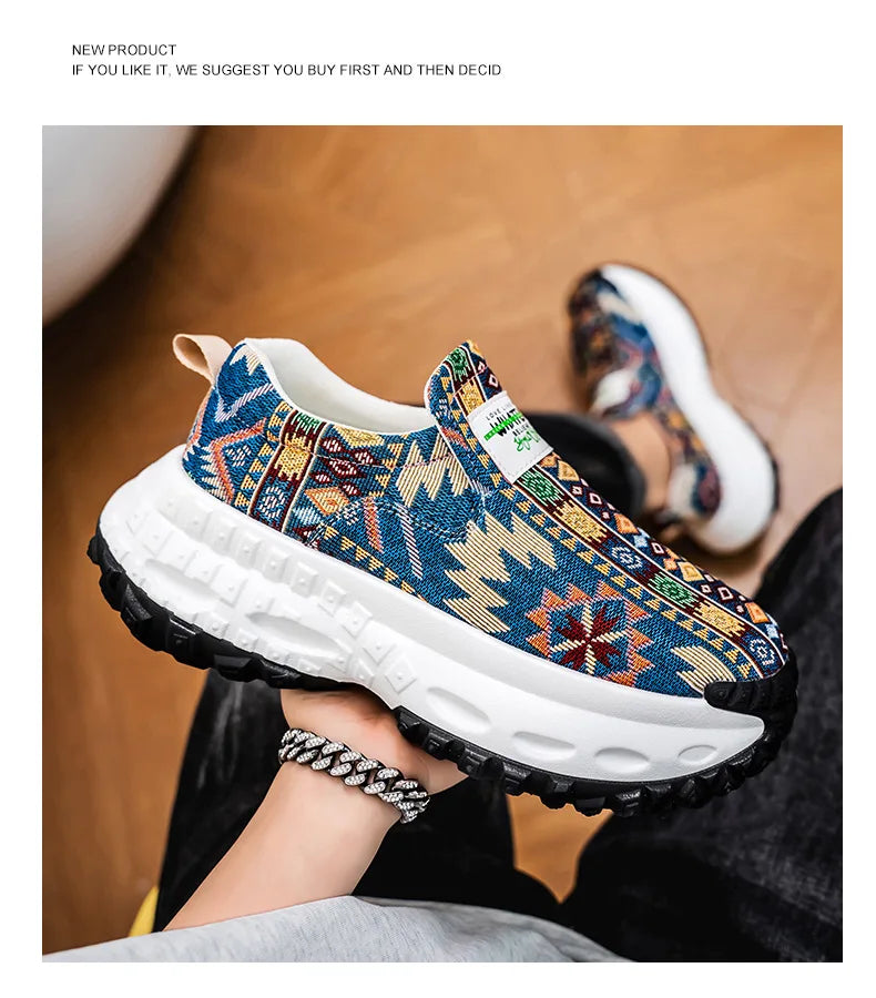 Man Plus Size  for Men 2025 Wedges Platform Sneakers Fashion Weave Hollow Ladies Loafers Slip-on Casual Shoes