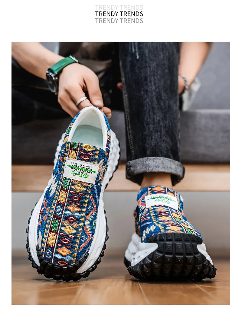 Man Plus Size  for Men 2025 Wedges Platform Sneakers Fashion Weave Hollow Ladies Loafers Slip-on Casual Shoes