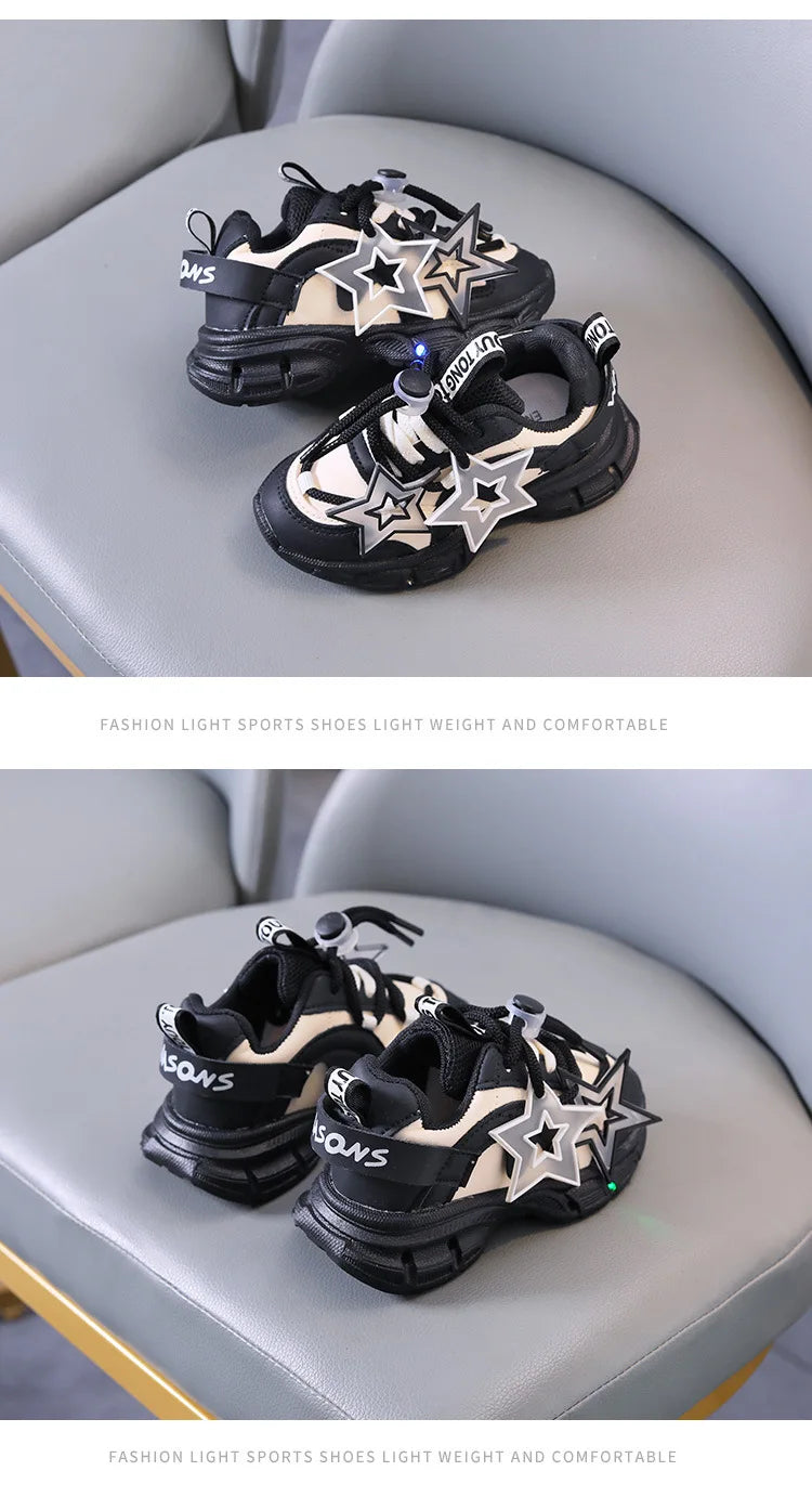 Spring Sneakers Girl New Versatile Kid Shoes Comfort Breathable LED Light Casual Shoes Run Sports Trend Boys Shoe Tenis De Mujer