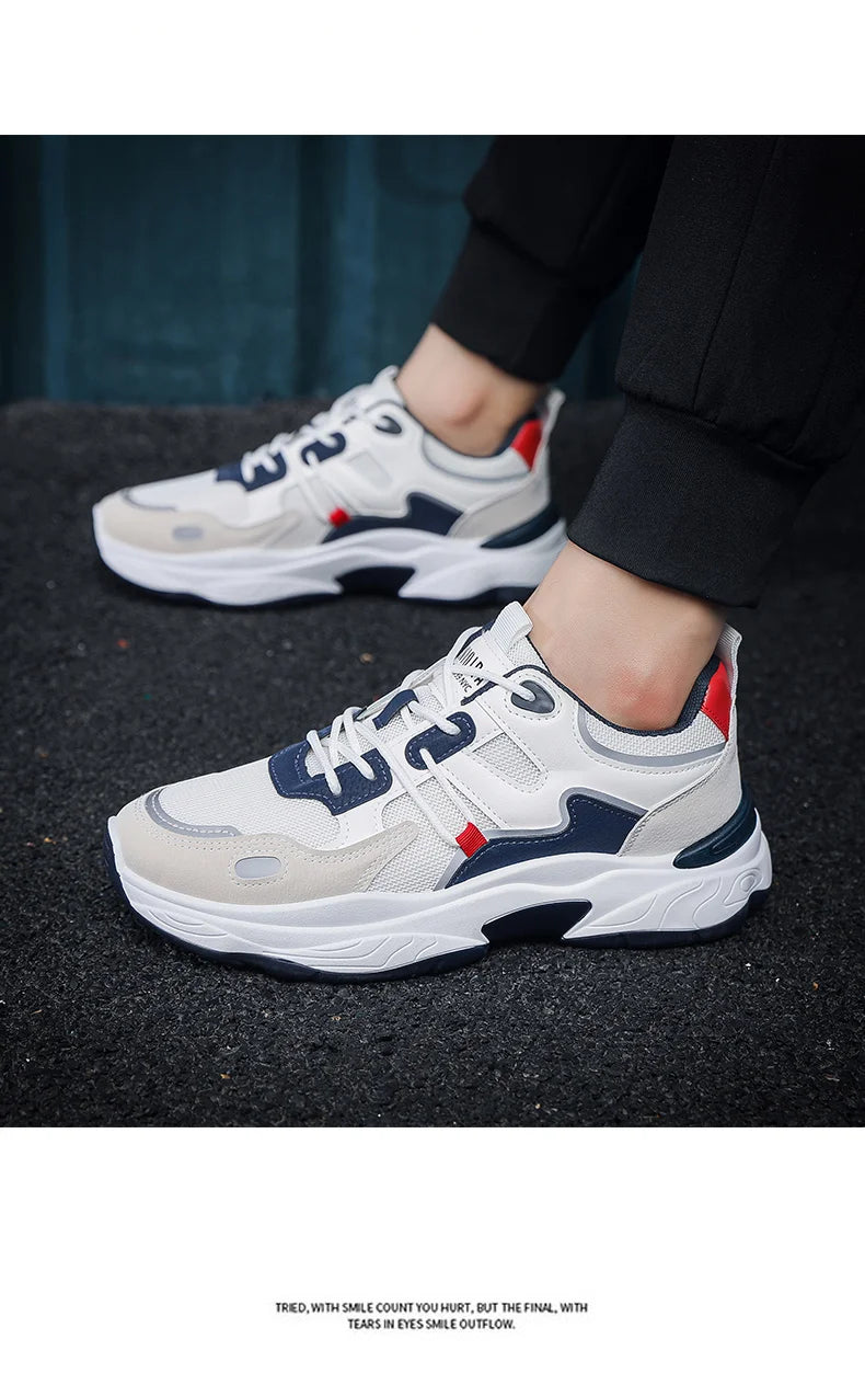 Men's fashion sports casual shoes breathable four seasons soft soled comfortable outdoor running shoes student lace up sneakers