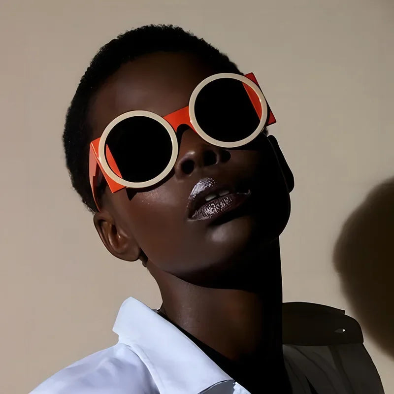 Round Double Color Sunglasses for Women Men Retro Trendy UV400 Sun Glasses Goggles Outdoor Hip Hop Travel Beach Eyewear Goggles