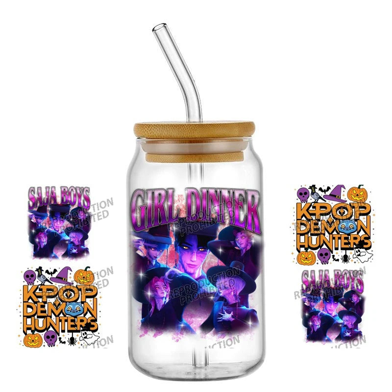 30 Style of Kpop Boy Band Design 3D UV DTF 16oz Cup Wraps Demon Inspired Hunter Girl Anime Fan 3D Transfers Stickers