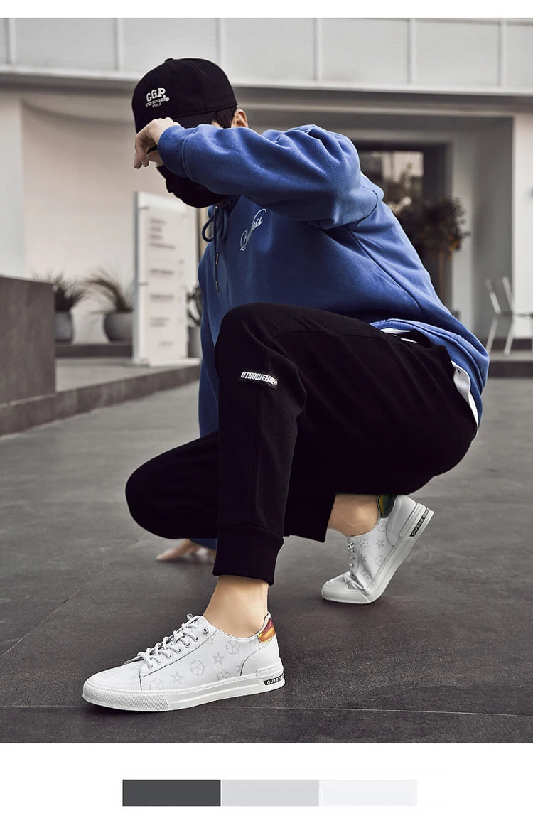 2025 Autumn Men's White Sneakers - Breathable Korean Street Style, Versatile Casual Shoes with Hong Kong Vibes
