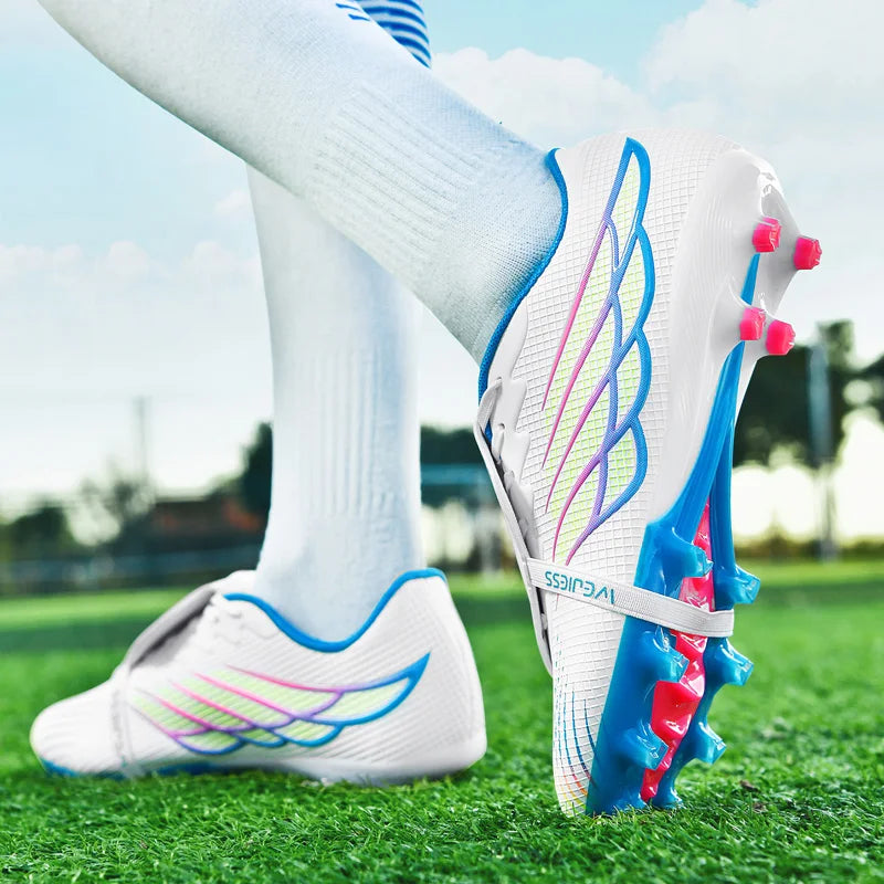 Youth Football Shoes with Long Spikes, Tongue-Less Laces, Ultra-High-End Natural Grass Special Football Shoes