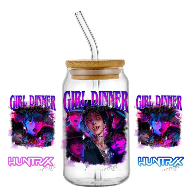 30 Style of Kpop Boy Band Design 3D UV DTF 16oz Cup Wraps Demon Inspired Hunter Girl Anime Fan 3D Transfers Stickers