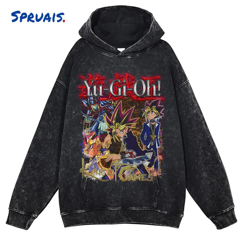 Anime Yu Gi Oh Hoodie Men Oversize Yugioh Hooded Sweatshirts Streetwear Pullover Hip Hop Retro Manga Yugi Muto Seto Kaiba Hoodie