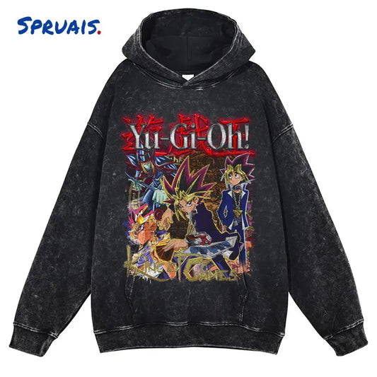 Anime Yu Gi Oh Hoodie Men Oversize Yugioh Hooded Sweatshirts Streetwear Pullover Hip Hop Retro Manga Yugi Muto Seto Kaiba Hoodie