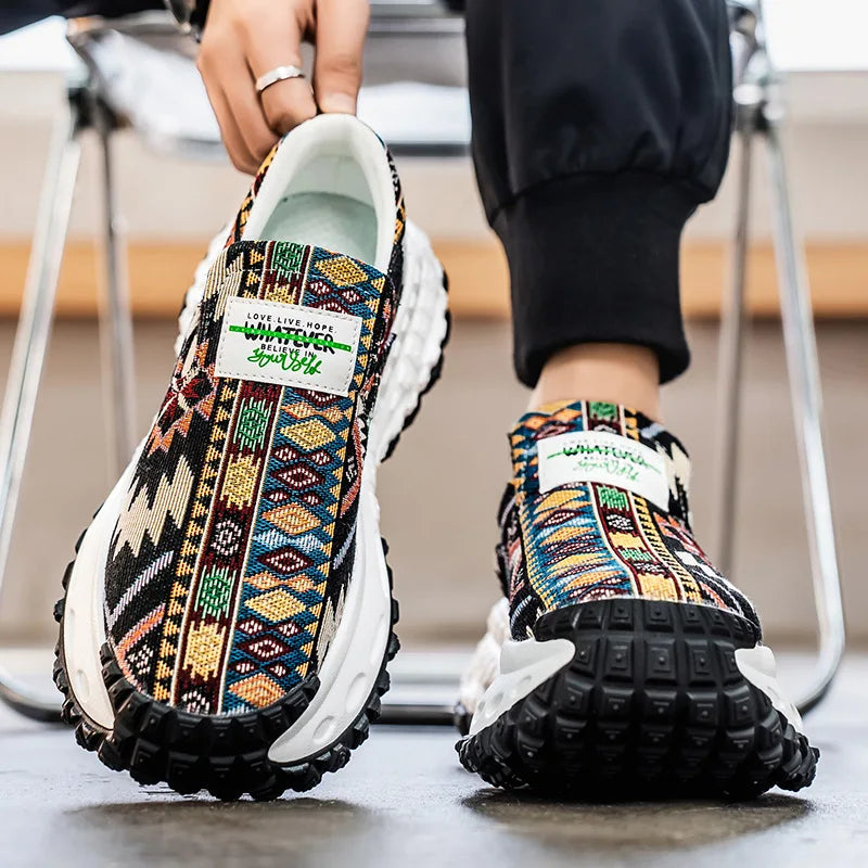 Man Plus Size  for Men 2025 Wedges Platform Sneakers Fashion Weave Hollow Ladies Loafers Slip-on Casual Shoes