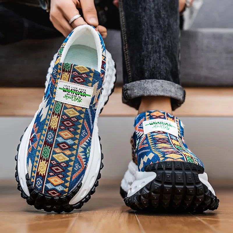 Man Plus Size  for Men 2025 Wedges Platform Sneakers Fashion Weave Hollow Ladies Loafers Slip-on Casual Shoes