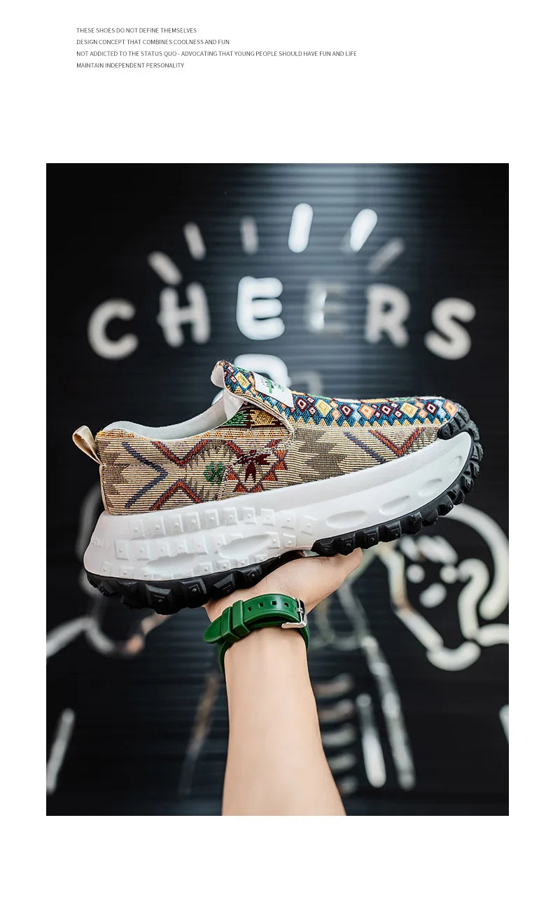Man Plus Size  for Men 2025 Wedges Platform Sneakers Fashion Weave Hollow Ladies Loafers Slip-on Casual Shoes