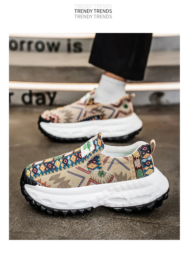 Man Plus Size  for Men 2025 Wedges Platform Sneakers Fashion Weave Hollow Ladies Loafers Slip-on Casual Shoes