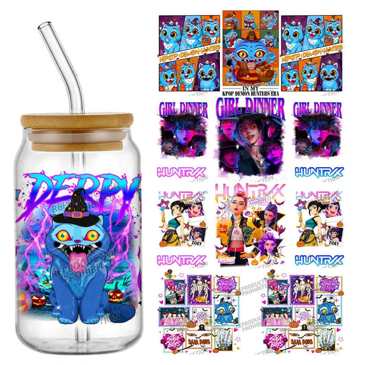 30 Style of Kpop Boy Band Design 3D UV DTF 16oz Cup Wraps Demon Inspired Hunter Girl Anime Fan 3D Transfers Stickers