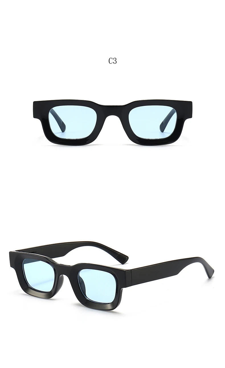 Small Sunglasses Rectangle Thick Frame Square Sun Glasses Men's Black Blue Ladies Sun Shades Uv400 Unisex Eyewears