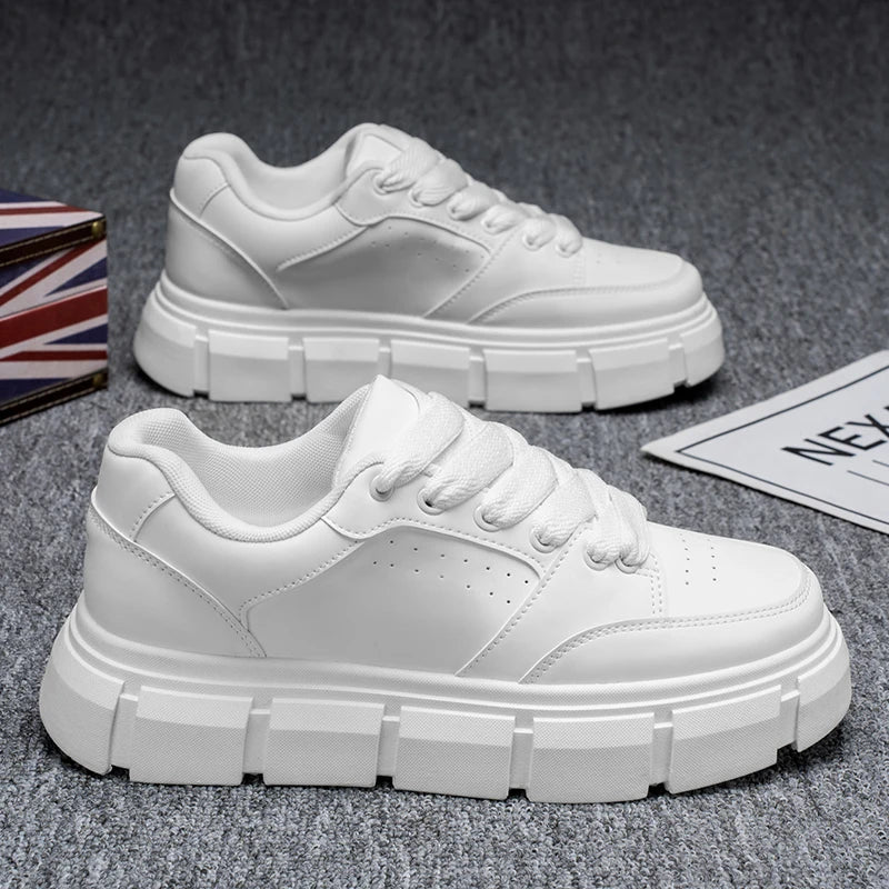 Sneakers Casual Men Designer Easy Matching White Board Shoes Fashion Leather Breathable Height Increased Flat Platform Gym Shoes