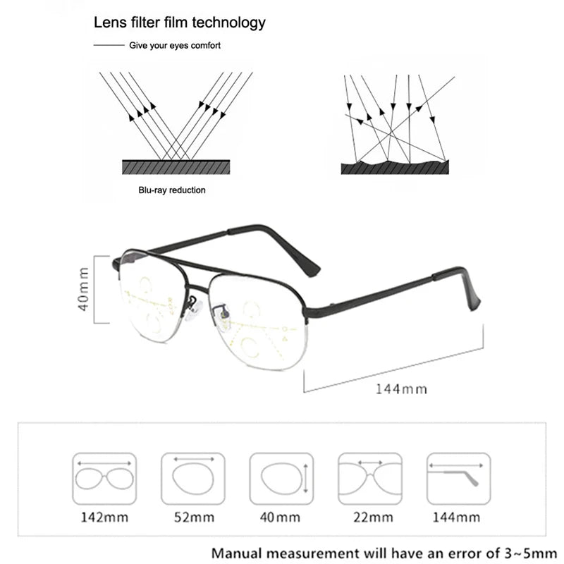 Sun Multi-focal Progressive Reading Glasses Men Women Anti Blue Ray Presbyopic Glasses Computer Optical Far Near Eyeglass