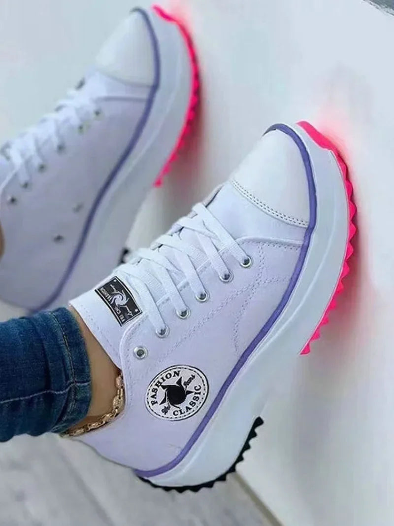Women’s Pattern Canvas Sneakers  Casual Flat Lace-Up Shoes Zapatillas Mujer Chaussure Femme