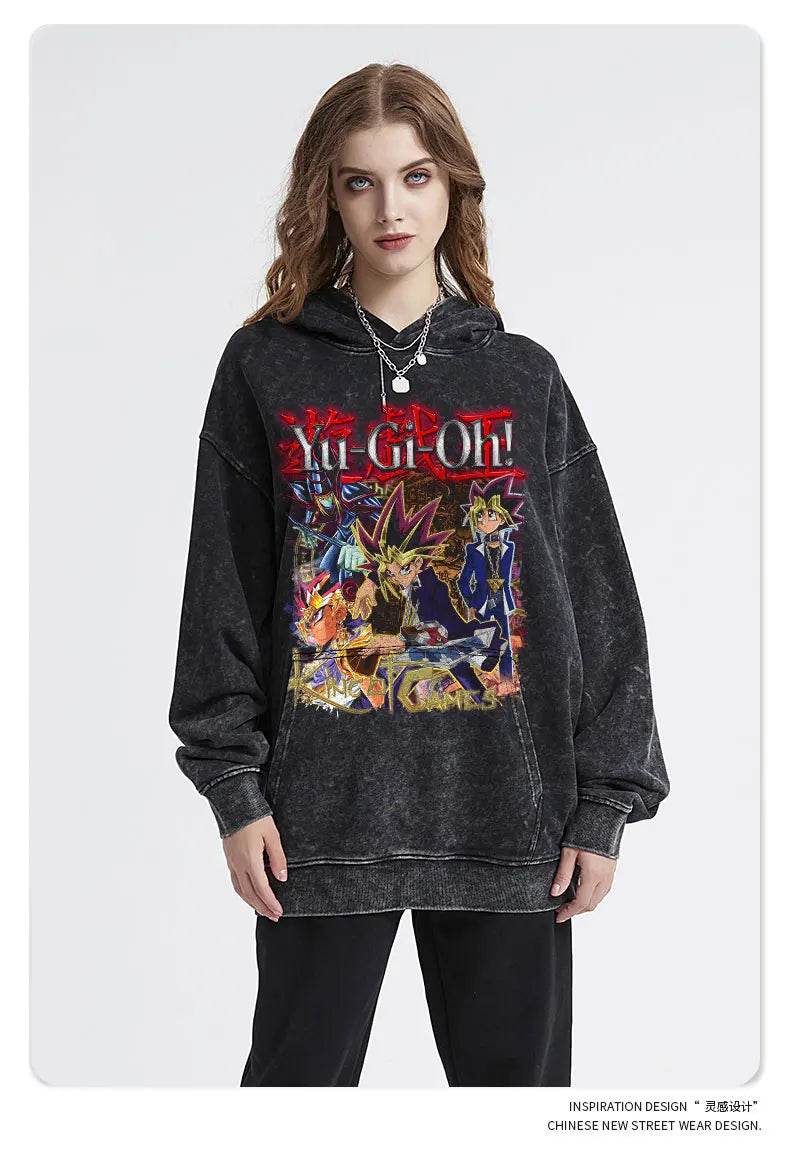Anime Yu Gi Oh Hoodie Men Oversize Yugioh Hooded Sweatshirts Streetwear Pullover Hip Hop Retro Manga Yugi Muto Seto Kaiba Hoodie