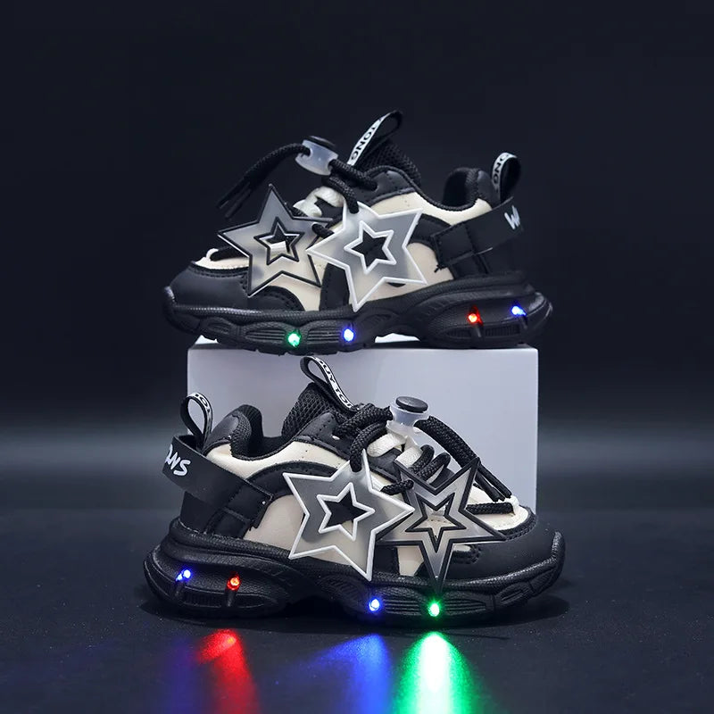 Spring Sneakers Girl New Versatile Kid Shoes Comfort Breathable LED Light Casual Shoes Run Sports Trend Boys Shoe Tenis De Mujer