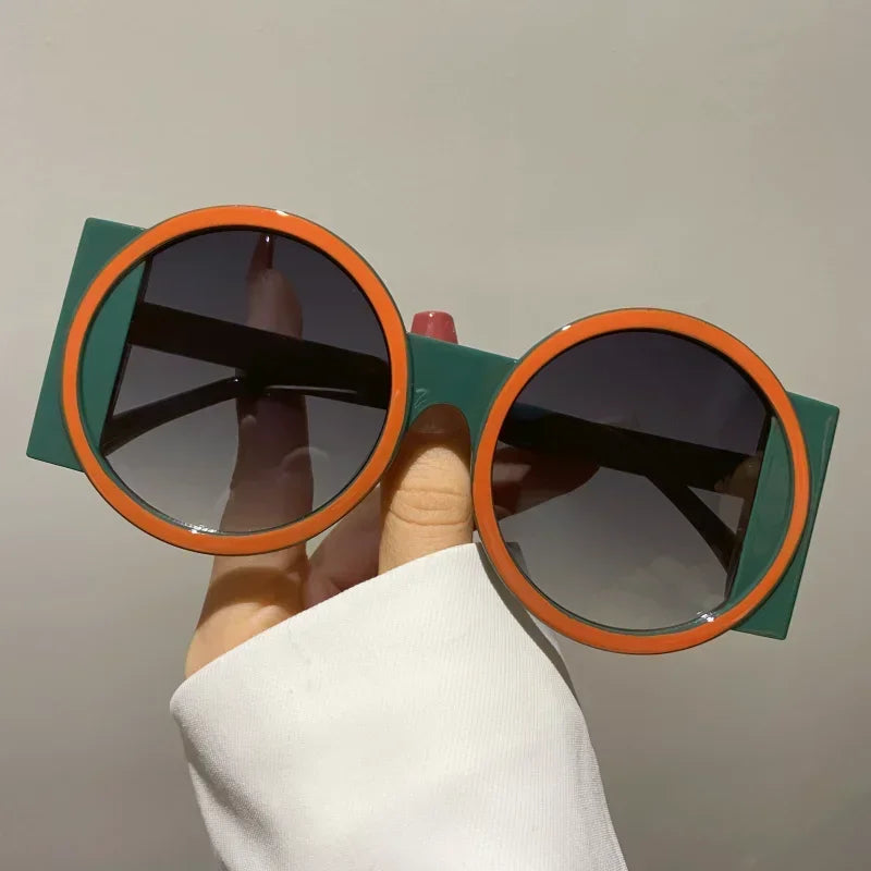 Round Double Color Sunglasses for Women Men Retro Trendy UV400 Sun Glasses Goggles Outdoor Hip Hop Travel Beach Eyewear Goggles