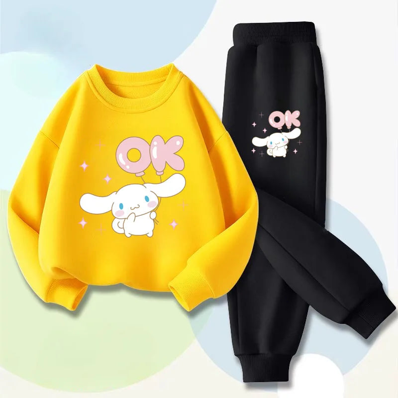 Spring New Style Boys Casual Hoodies Long Pant Two Piece Sets Cinnamoroll Printed Kids Sweatsuits Girls Pullover Set 2025
